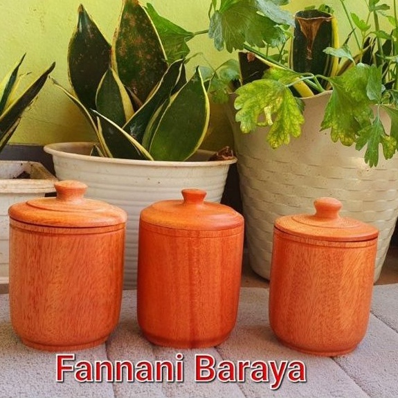 Toples Bumbu | Toples Kayu Bulat | Tempat Kopi | Tempat Bumbu | Tempat Gula