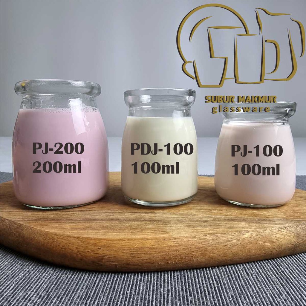 [Set 6 Pcs] Toples Pudding Jar Kaca 100ml Kedaung ( PDJ100 CCL ). Toples Puding /Bumbu Tutup Plastik