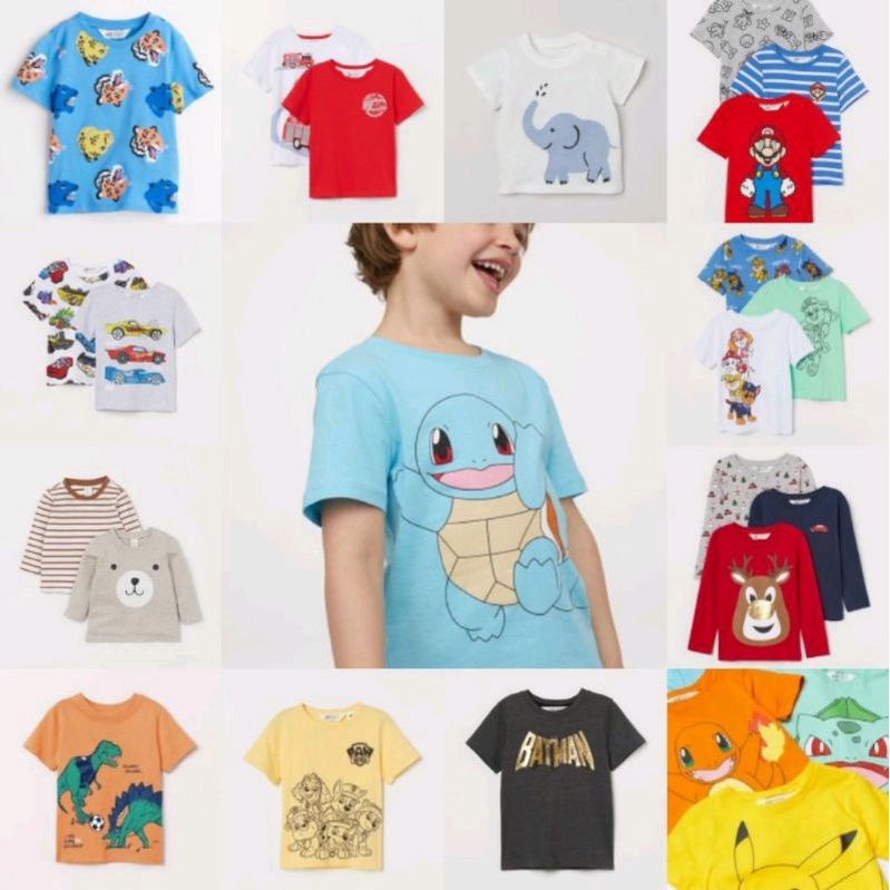 Baju Kaos Anak Laki-Laki H&M HnM HM / Hot Wheels / Pokemon / Mario Bros / Paw Patrol - ORIGINAL Ex E