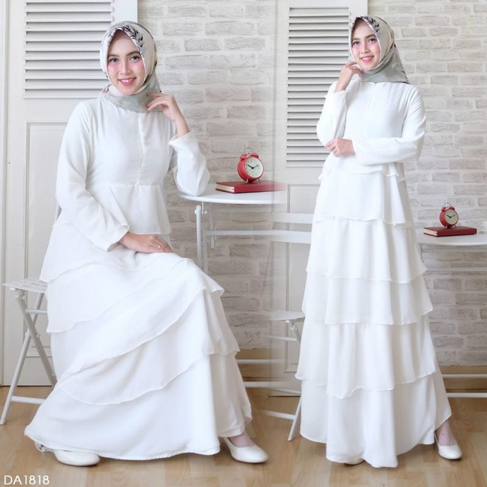 GAMIS SYARI PREMIUM-GAMIS CANTIKA DRESS FIT TO L BAJU DRESS MUSLIM WANITA MODIS TRENDY ORI - Putih