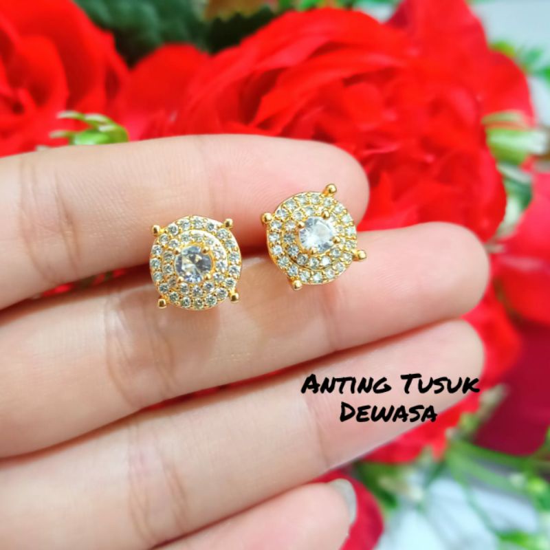 Set dewasa permata full zircon elegan,simple emas tidak karat