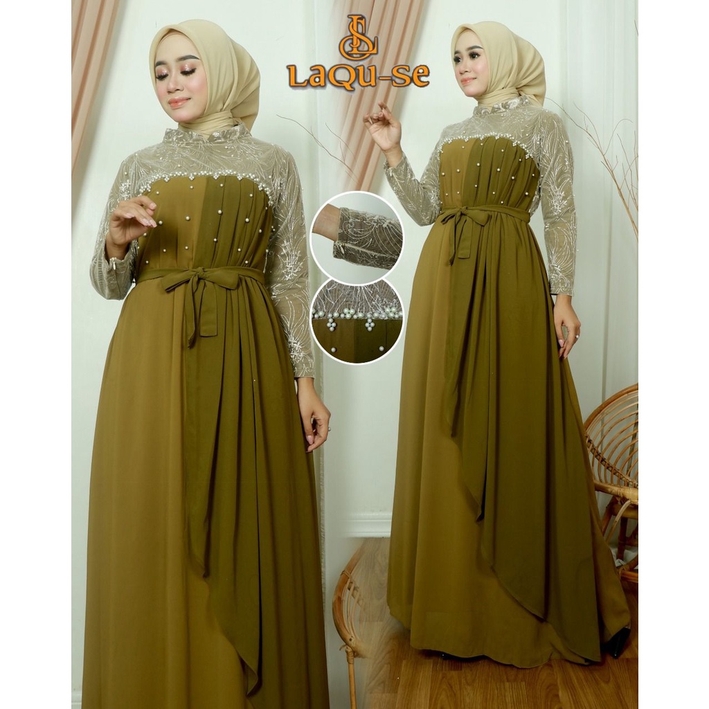 Gamis Kondangan Gamis Payet Dress Gamis Kebaya Cantik Modern Mix Ceruty Babydoll Gaun Pesta Kondatangan Wanita Mewah By Laquse_kebaya2