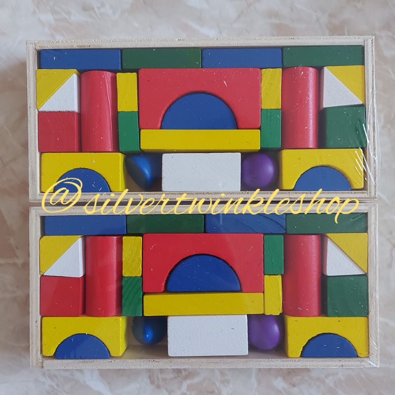 Mainan edukasi anak balok kayu wooden block macam macam bentuk shape puzzle chunky toys smart block 