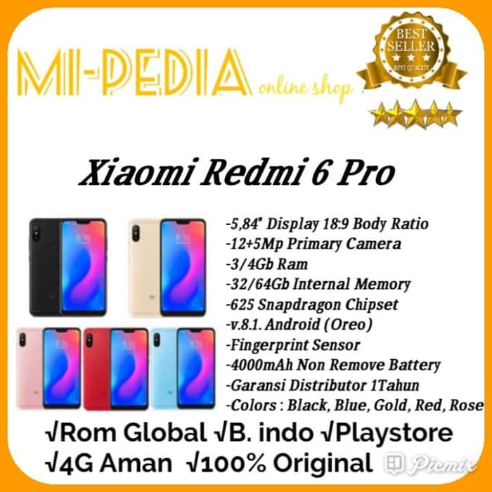 Xiaomi Redmi 6 Pro Ram 4Gb Internal 64Gb Garansi 1Tahun -