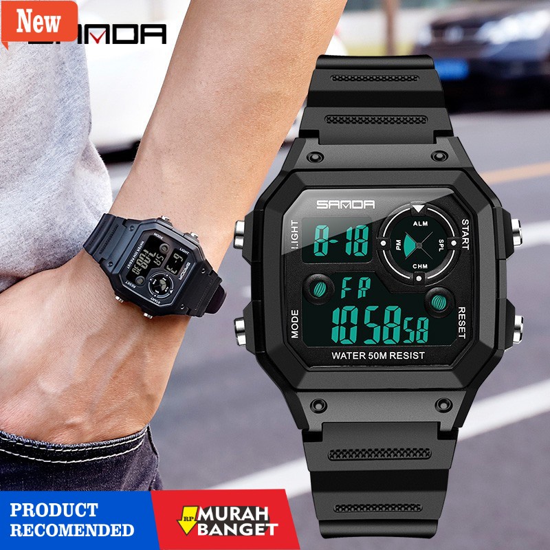 Jam digital pria terbaik- 【COD】Sanda JamTangan Pria Multifungsi 418 sport digital Pria LED Anti air