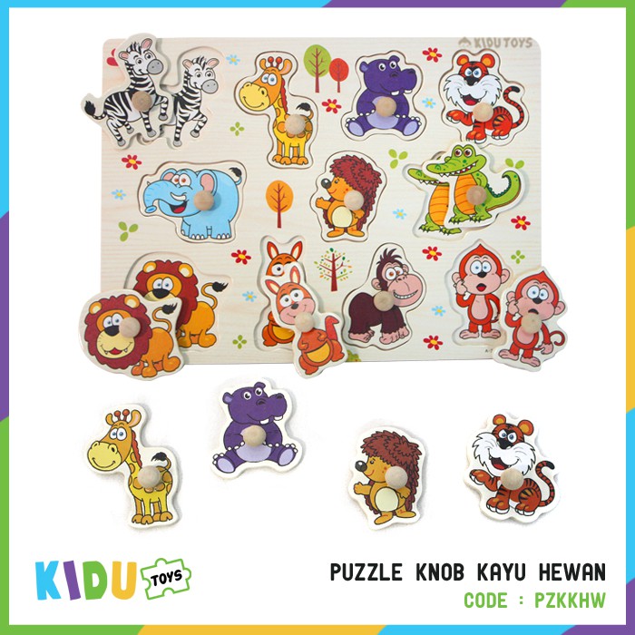 Mainan Anak Puzzle Knob Kayu Hewan Kidu Toys