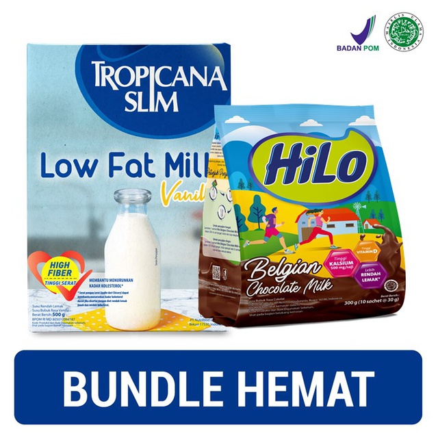 

Tropicana Slim Susu Low Fat Vanilla 500 gr & Hilo Active Belgian Chocolate 10's x 30 gr
