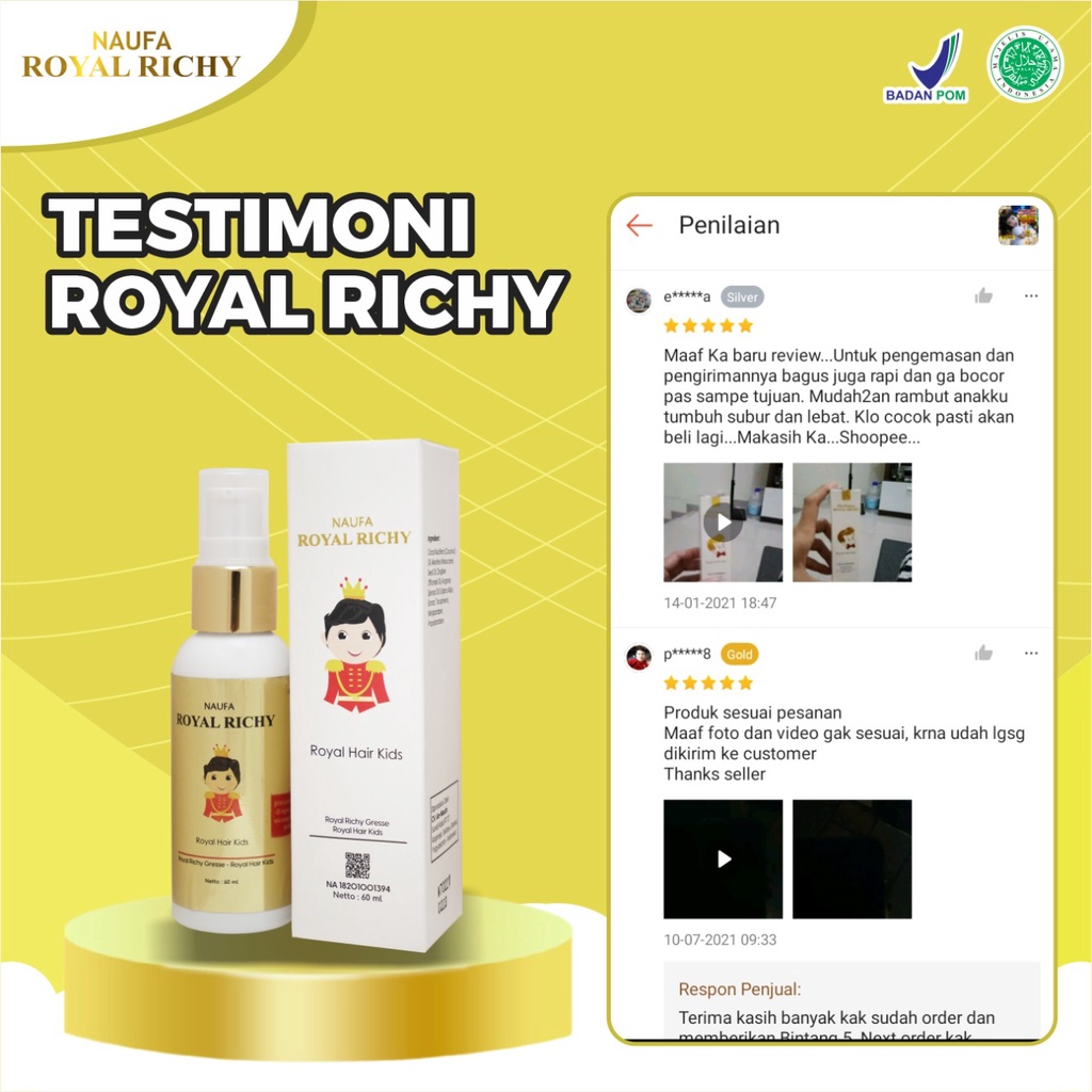 Paket Rambut Sehat 10 Botol Rambut Anak Hitam &amp; Lebat - Naufa Royal Richy Richie Rich Minyak Kemiri Penumbuh Penyubur Pelebat Rambut Anak Bayi Isi 60ml