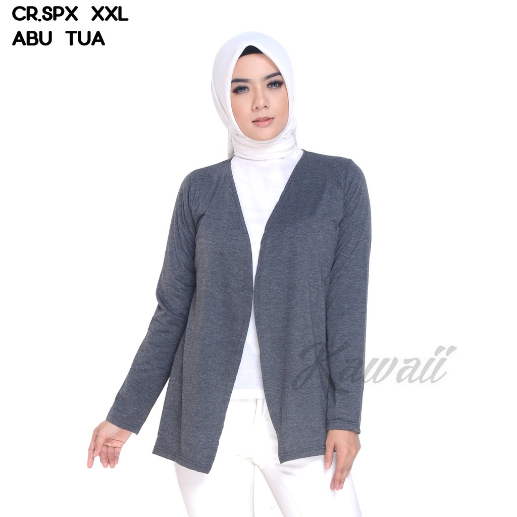 AVN -  G3D - CRSPX Cardigan Spandex Polos Jumbo Lengan Panjang Murah Wanita Kekinian-3