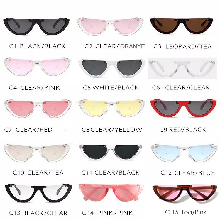 Cat Eye Sunglasses Cool Trendy Half Frame Rimless Cat Eye Women Fashion Clear /kacamata