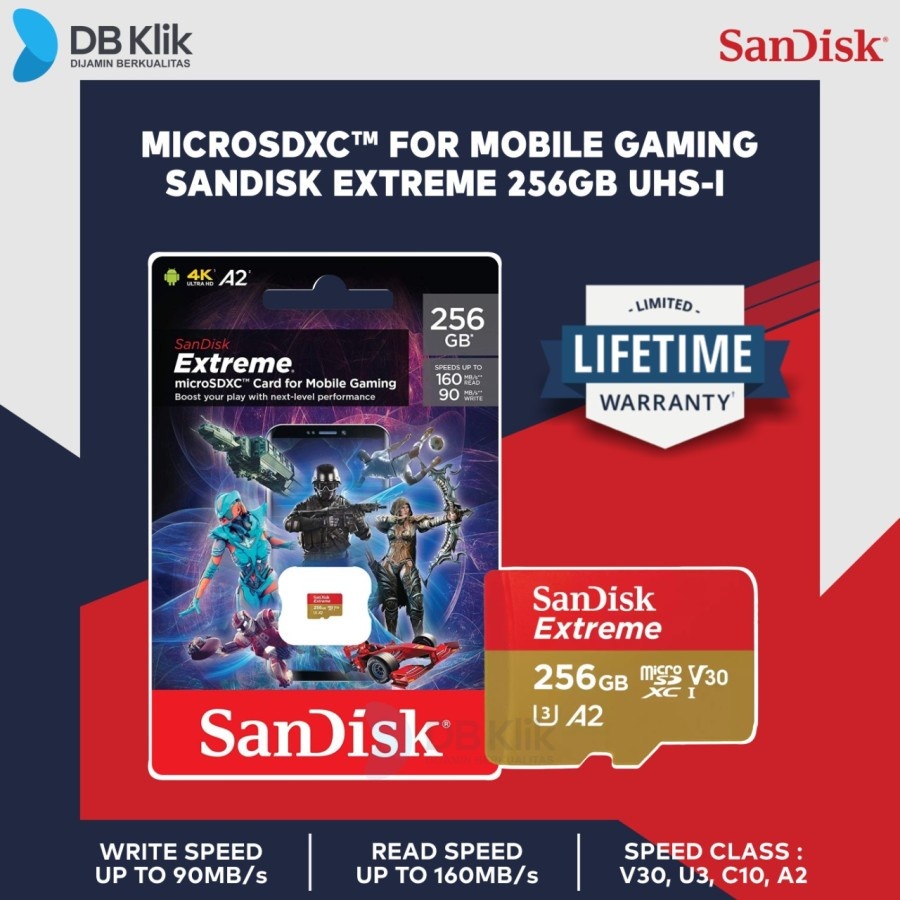 Micro SD SanDisk Extreme SDXC 256GB 160MB/s for Mobile Gaming