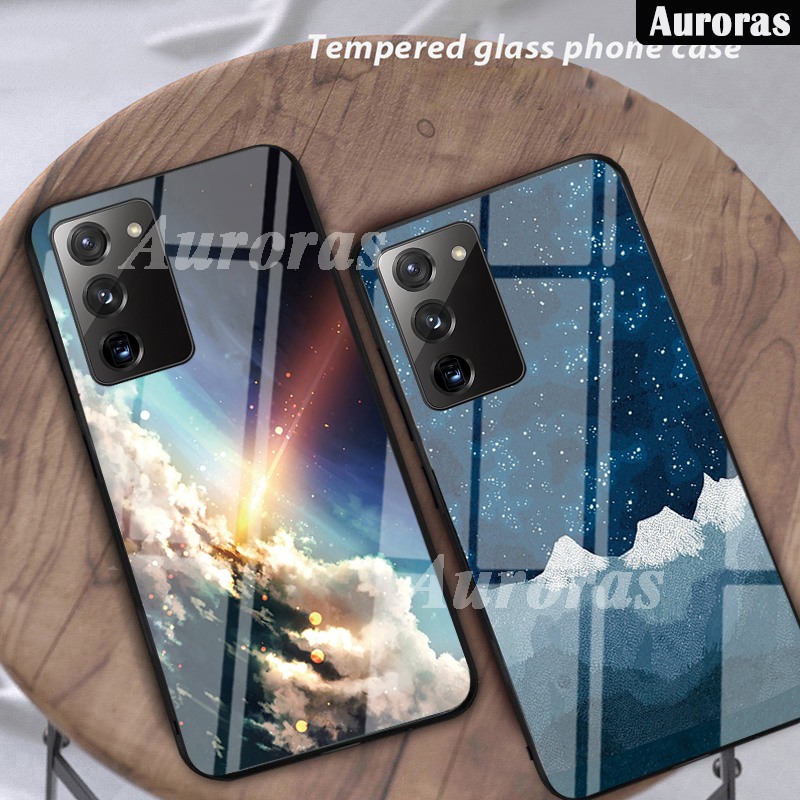 Untuk Samsung Galaxy S20 FE 2020 Gradien Sky Snow Mountain Case Tempered Glass Protector Back Cover 