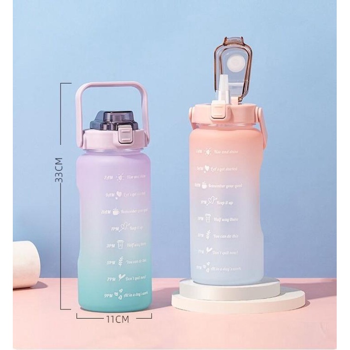 READY STOCK Botol Minum Motivasi Penanda Waktu 2L bukan Quifit warna Pastel