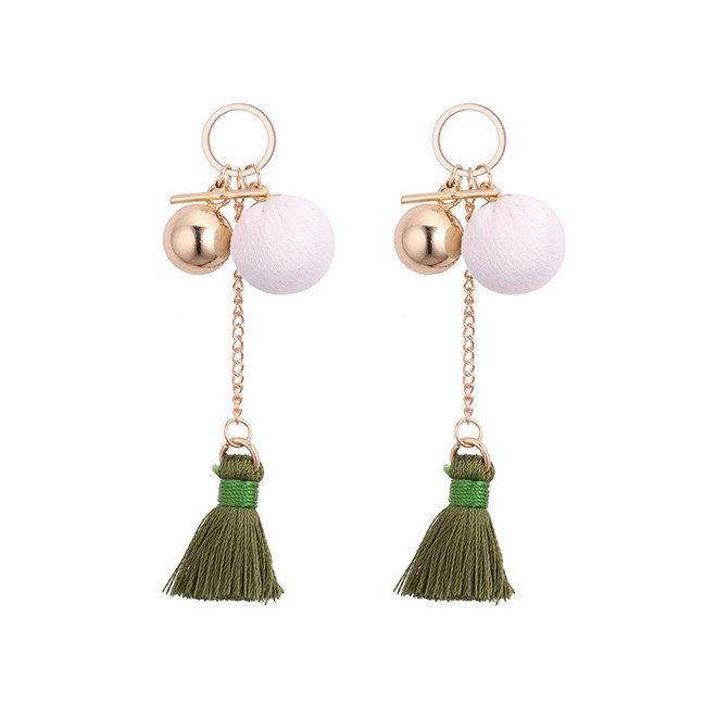 LRC Anting Tusuk Fashion Tassel&amp;fuzzy Ball Decorated Long Earrings