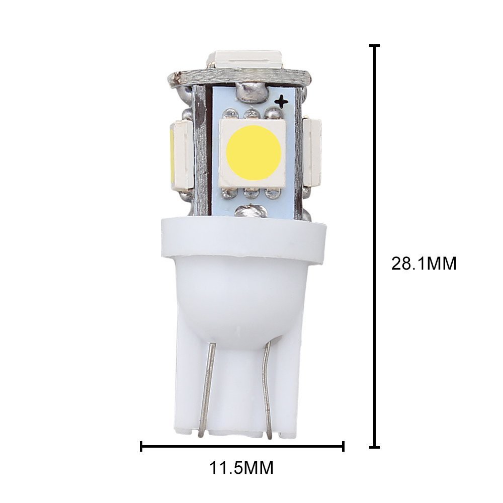 1 pc Bola Lampu LED Xenon T10 5SMD 5050 W5W 192 168 194 Warna Putih untuk Mobil