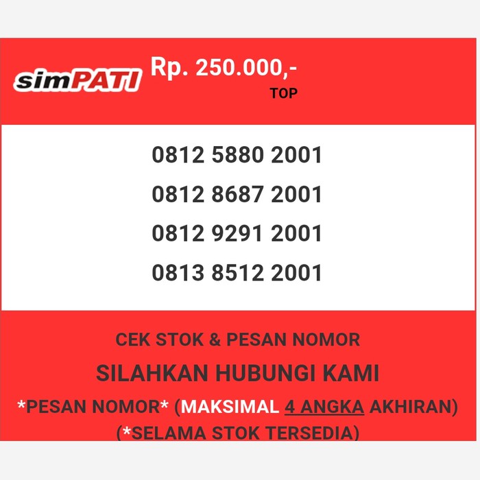 Nomor cantik Telkomsel murah tahun lahir 2001 simpati & loop T0888-250