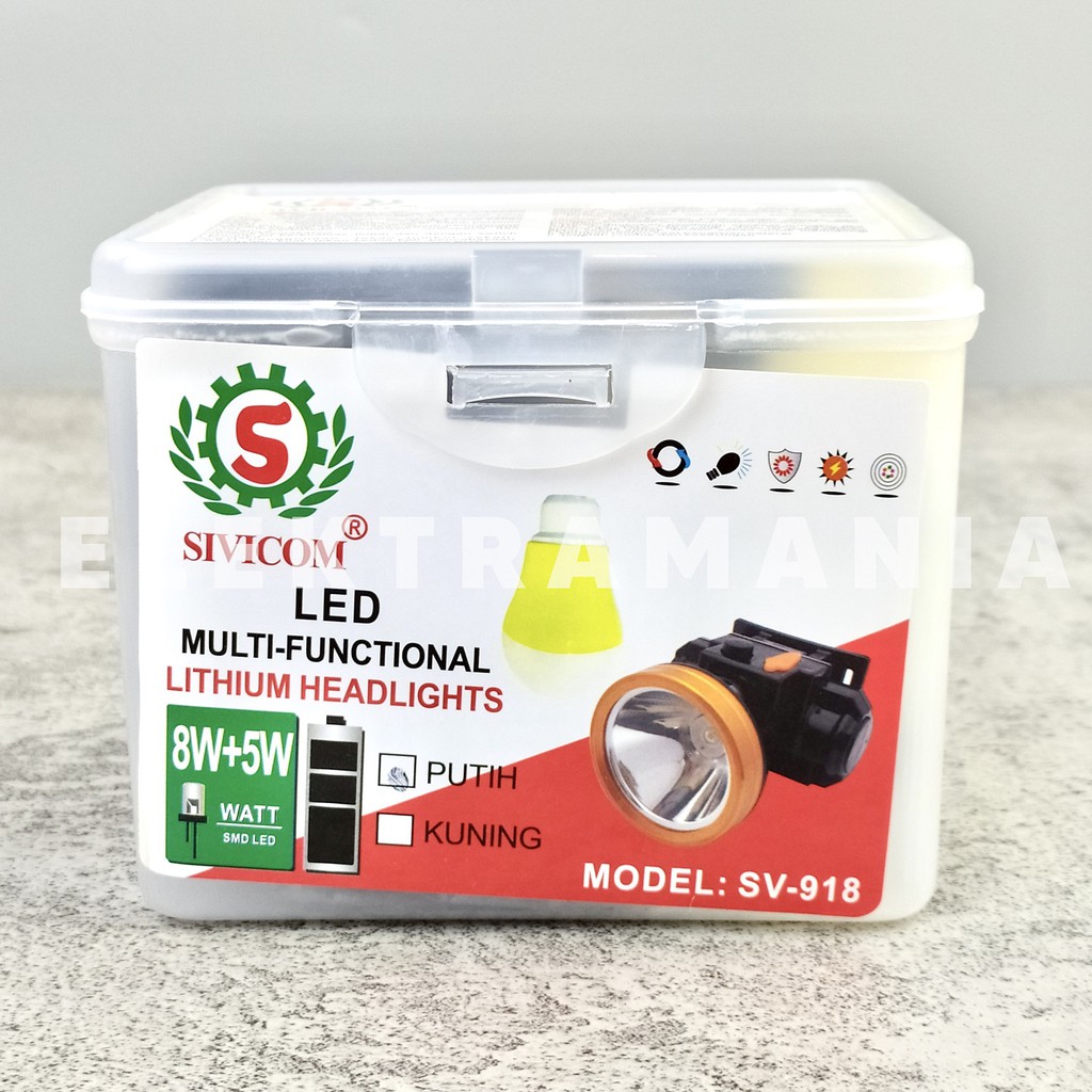 Senter Kepala / Recharger Headlamp SIVICOM 8 Watt + 5 Watt SV 918