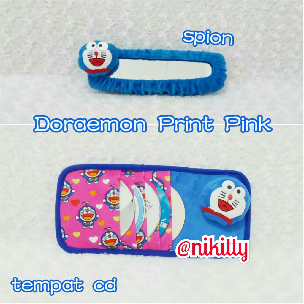 Tempat CD dan Sarung Spion Kepala doraemon Print Pink