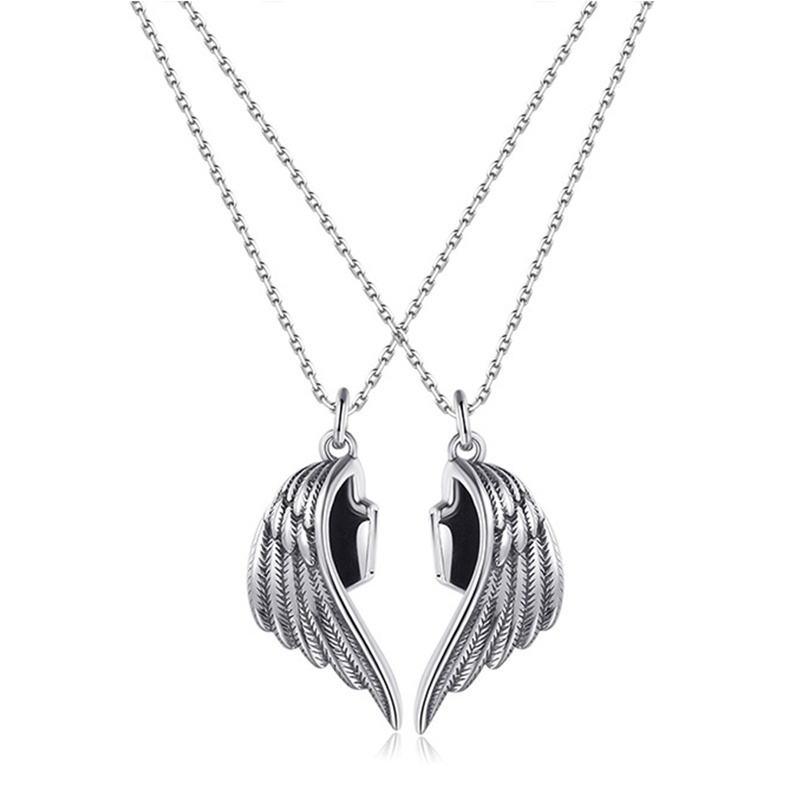Fancyqube 1 Pasang Kalung Rantai Klavikula Desain Devil Protects Angel Devil Untuk Pria Dan Wanita