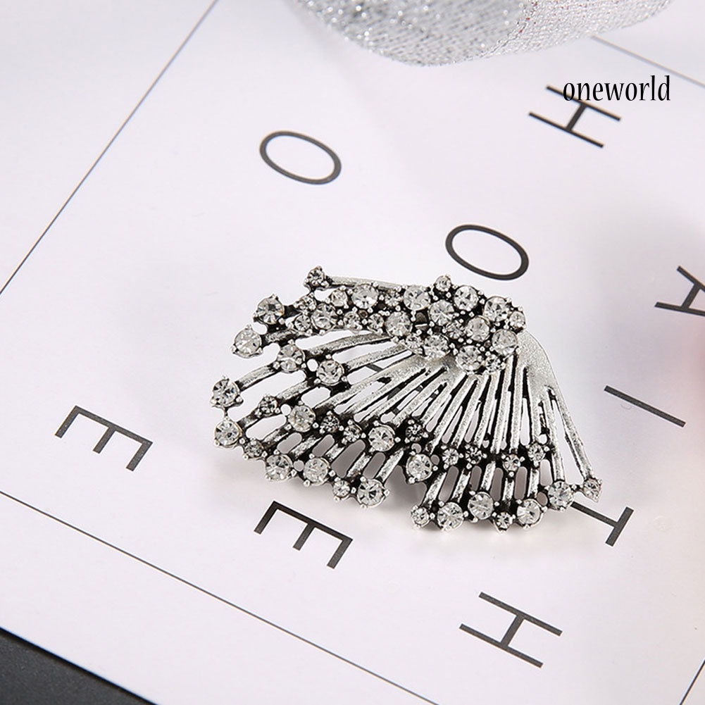 OW@ 1Pc Vintage Fan Shape Rhinestone Asymmetric Earrings Ear Jacket Women Jewelry