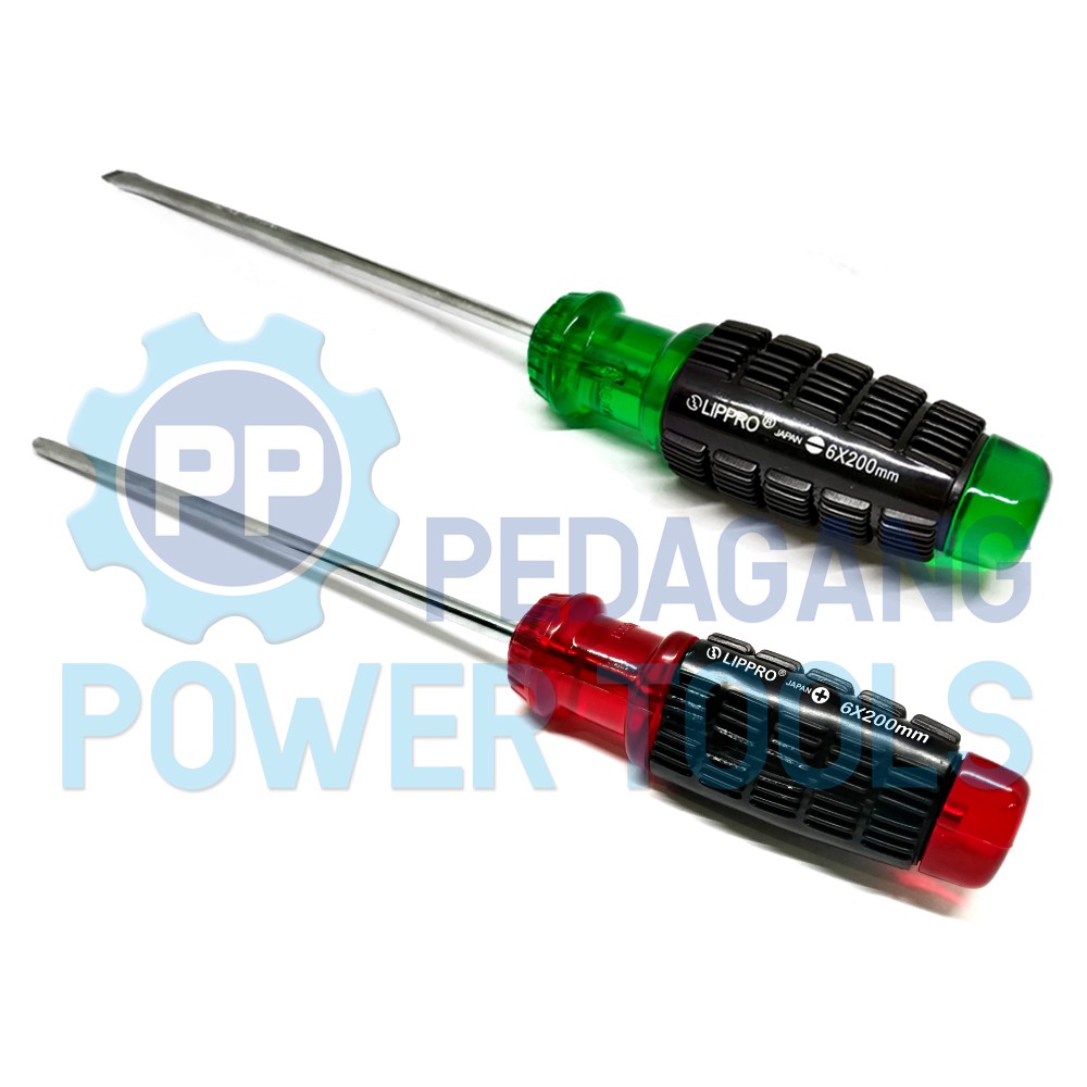 PAKET 2 SET LIPPRO OBENG 8 INCH PLUS MINUS GAGANG KARET SCREWDRIVER