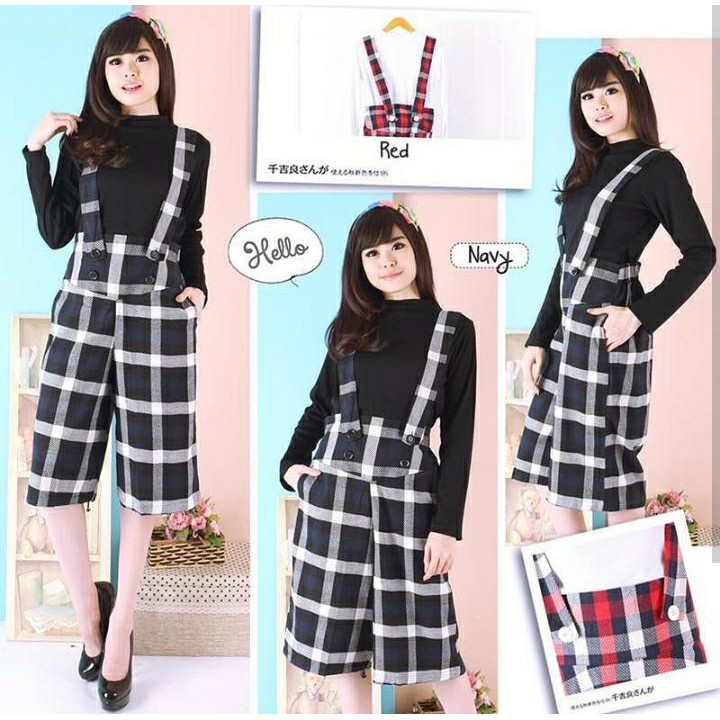 overall wanita  celana kotak