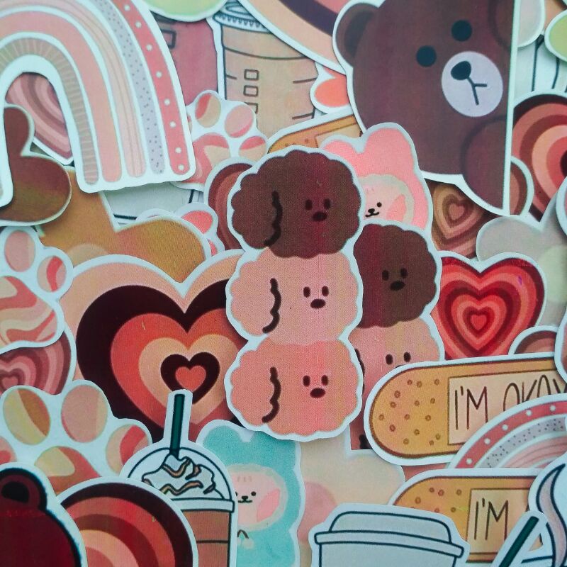 

Simple Brown Waterproof Sticker Pack include 30+ pcs Cutting Free Korean Boho Decorative Aesthetic