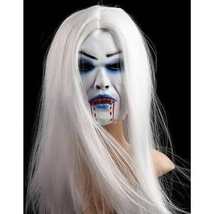 topeng nenek sihir halloween horor bahan lateks rambut putih