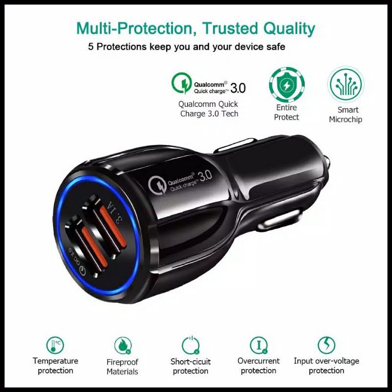 Taffware Car Charger Mobil Dual USB Port 3.1A  QC 3.0 DC-681 Quick Charge