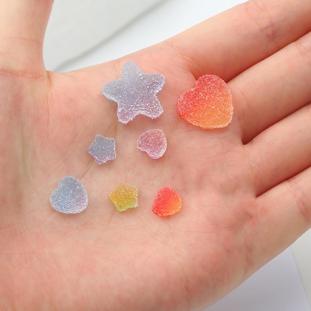 10/20 Pcs Hati Bintang Permen Cabochon Pipih Resin Pesona untuk Jepit Rambut Membuat Perhiasan DIY Kerajinan Perlengkapan Ponsel Shell Dekorasi