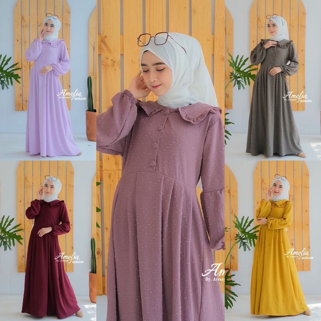 Tami Taqi Tachi Tari gamis kringkel Premium ori Amelia bahan cringkel DOT dan Rubi daily baju gamis wanita kekinian terbaru vintage ECER GROSIR RESELLER DROPSHIPER