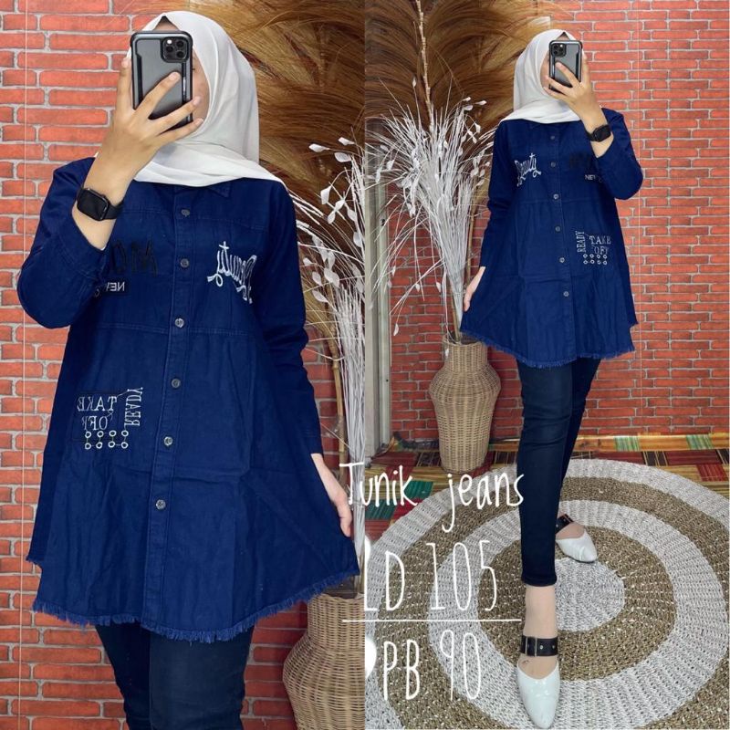 Tunik kekinian/model kemeja/motif tulisan