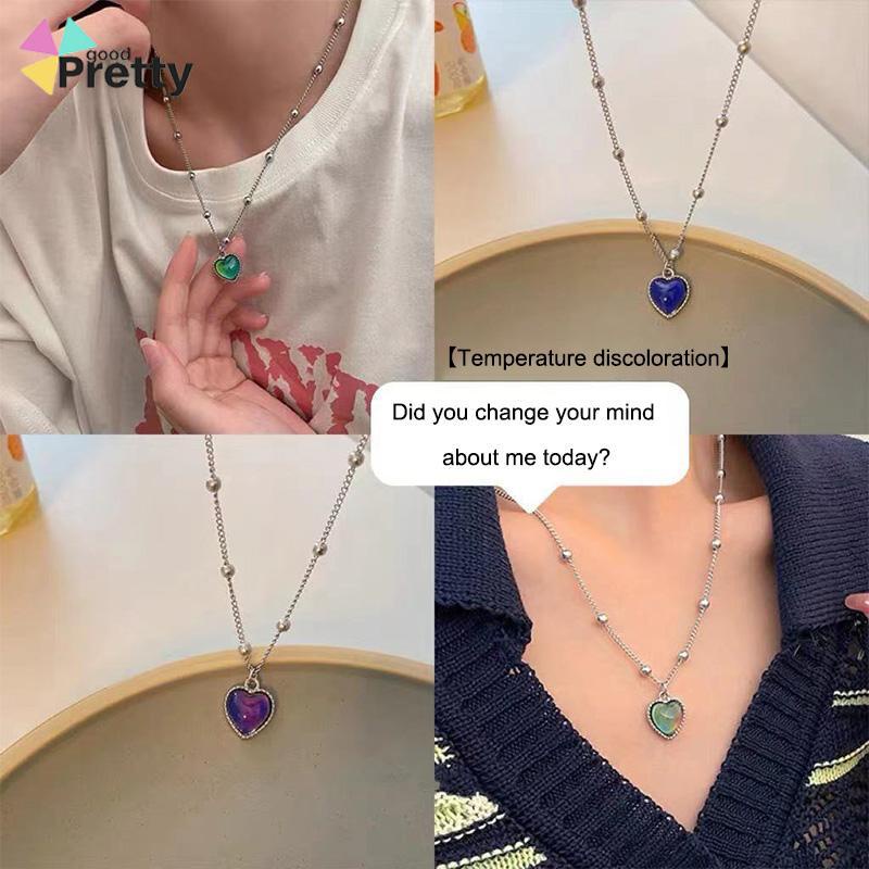 Kalung Cinta Berubah Warna Hangat Desain Niche Wanita Manis Keren Fashion Kalung All-Match - PD