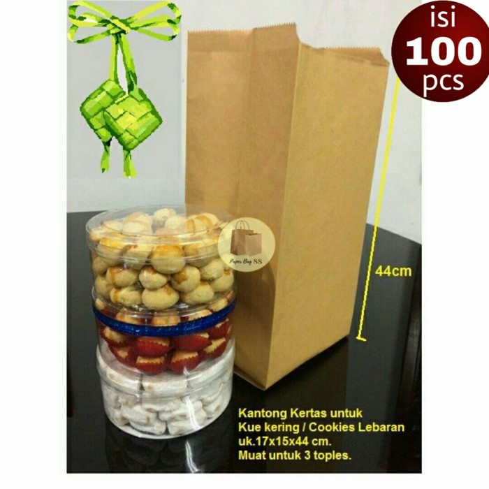 

✨ BISA COD ✨ Paperbag Kantong Kertas Coklat Toples Kue Kering Lebaran (isi 100 pcs)