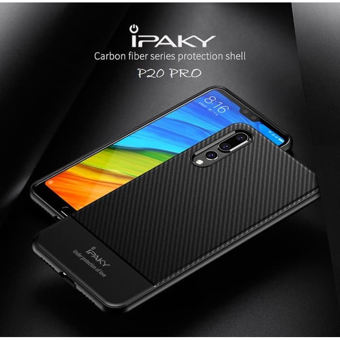 Softcase Ipaky Ultra Slim Carbon Fiber Case Casing HP Huawei P20 Pro