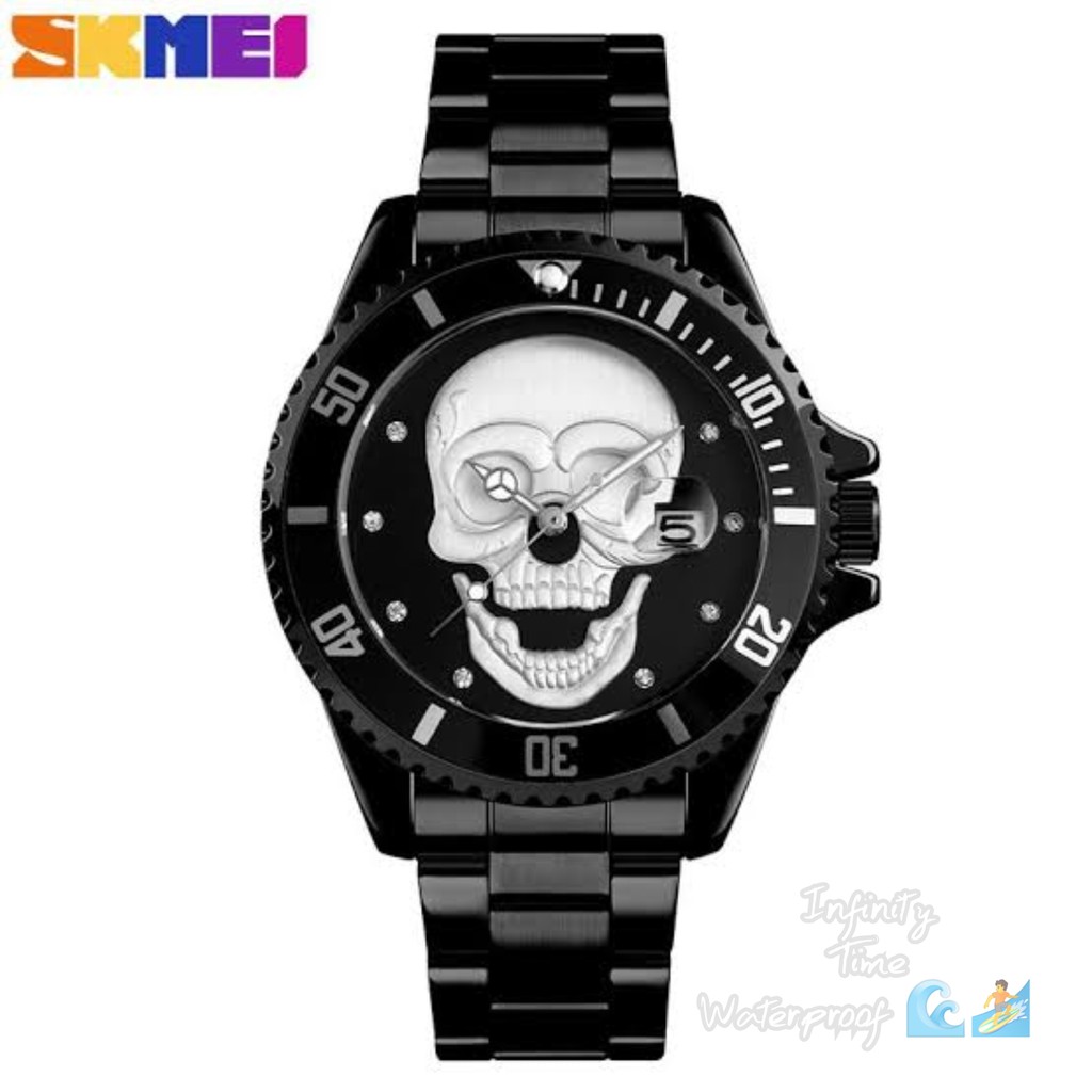 Jam Tangan Cowok Skmei 9195 Rantai Stainless Dualtime Kualitas Original Waterproof