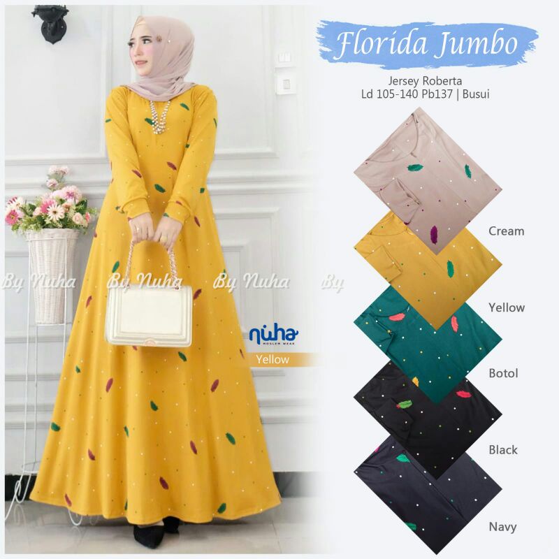 FLORIDA JUMBO DRESS MAXY JERSEY ADEM BY NUHA GAMIS MUSLIM SIMPEL CANTIK