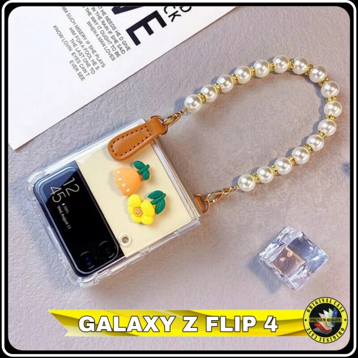 Casing Samsung Galaxy Z Flip4 Flip 4 Softcase Cute Phone Pearl Strap
