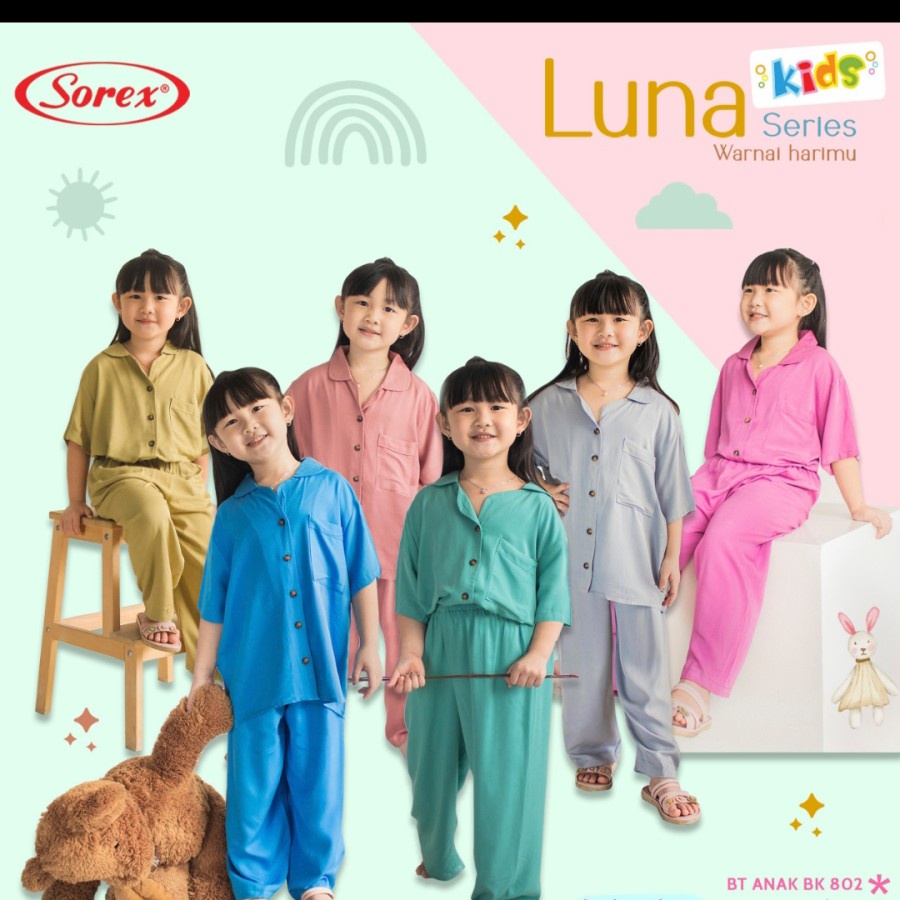 Setelan Baju Tidur Baju Rumah Anak Perempuan Sorex BK802 LUNA Series Home Dress Piyama