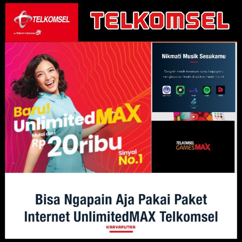 Telkomsel Unlimited Max 2GB 6GB 7GB 9GB 11GB 15GB 25GB 35GB 51GB 70GB