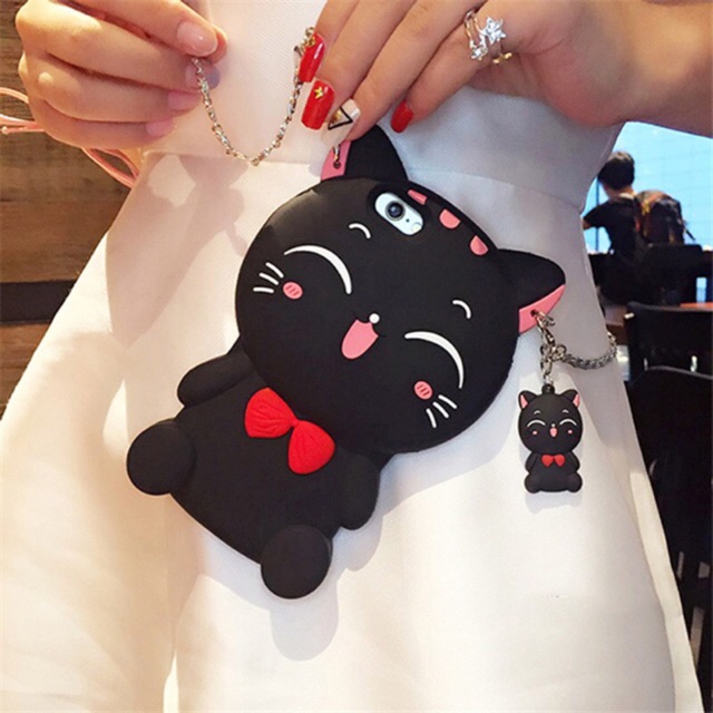 3D Fortune Cat Iphone 6 & 7 Silicone Case ( dpt tali & gantungan kucing)