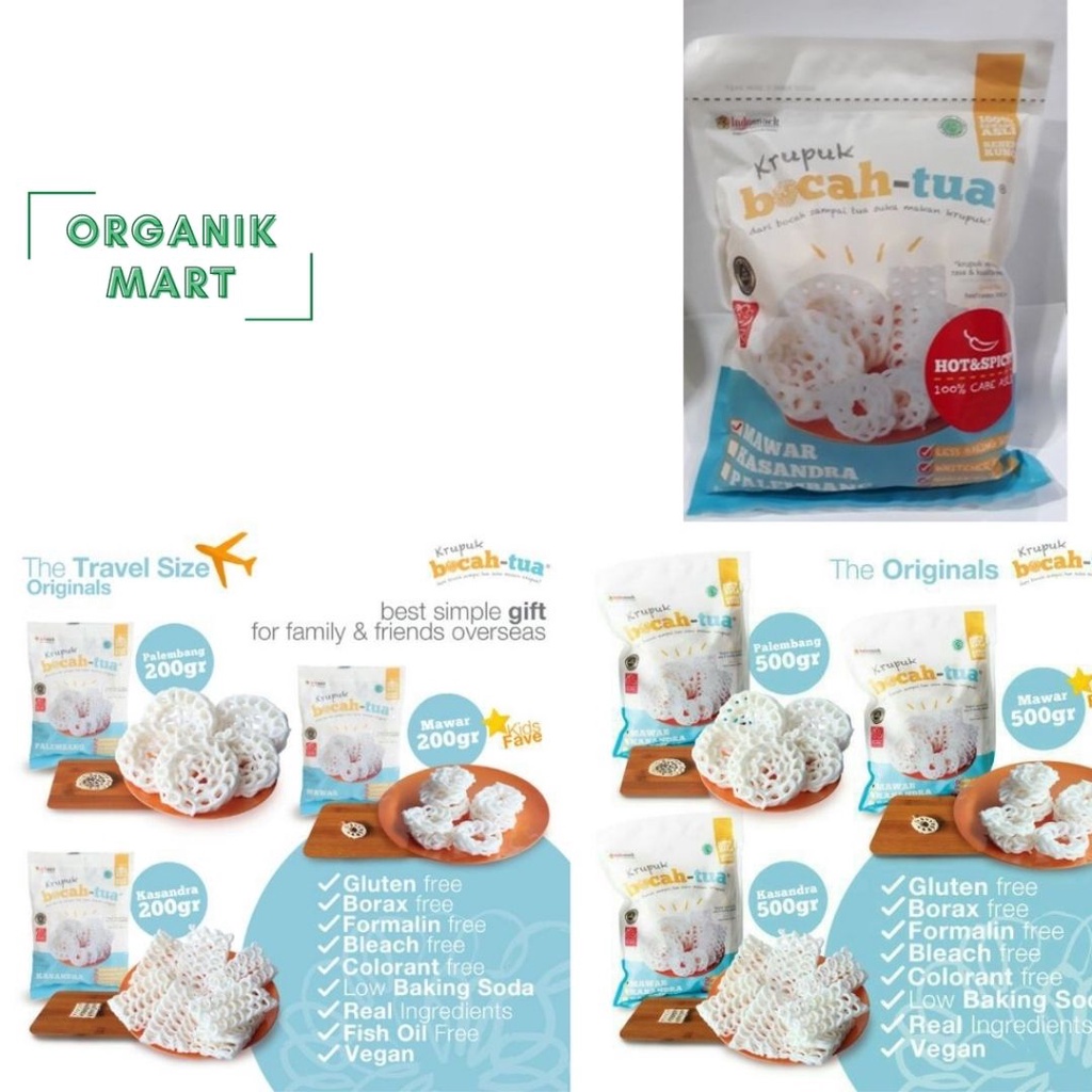 Krupuk Kerupuk Bocah Tua Kasandra 200 gr ; Bocah Tua Palembang 200 gr ; Bocah Tua Mawar 200 gr ;  Bo