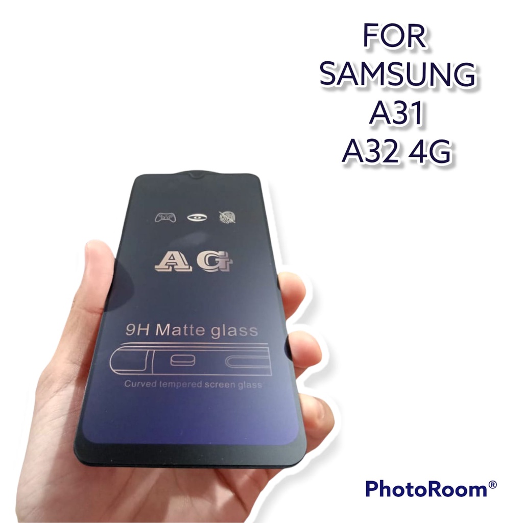 MATTE Blue Ray 9H Samsung A31 A32 4G Tempered Glass FULL GLUE NO Sidik Jari ANTI RADIASI