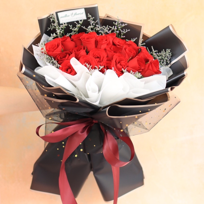 Jual Rose Bouquet Red Merah Stem Buket Bunga Mawar Fresh Segar Kado Gift Birthday Ulang