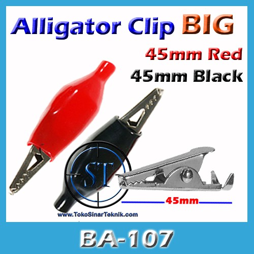 Capit Buaya Alligator Clip BESAR 1 Set Merah Hitam Jepit Lombok Aki Accu Ukuran 45mm BA-107
