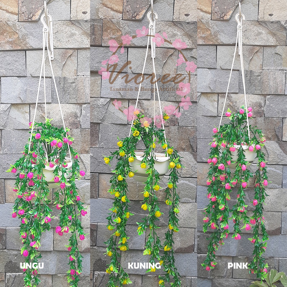 Bunga Gantung Plastik dan Pot PRITI Dekorasi Teras hias Rumah Kantor Cafe Pajangan Hiasan Kembang Ar