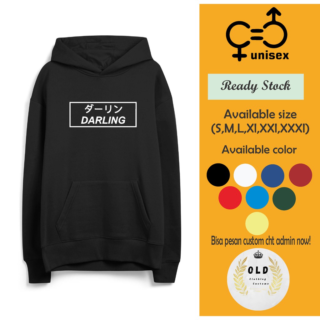 Hoodie Jumper Pria Tulisan Jepang "Darling" Hoodie Pria Keren Kaos Hoodie Pria