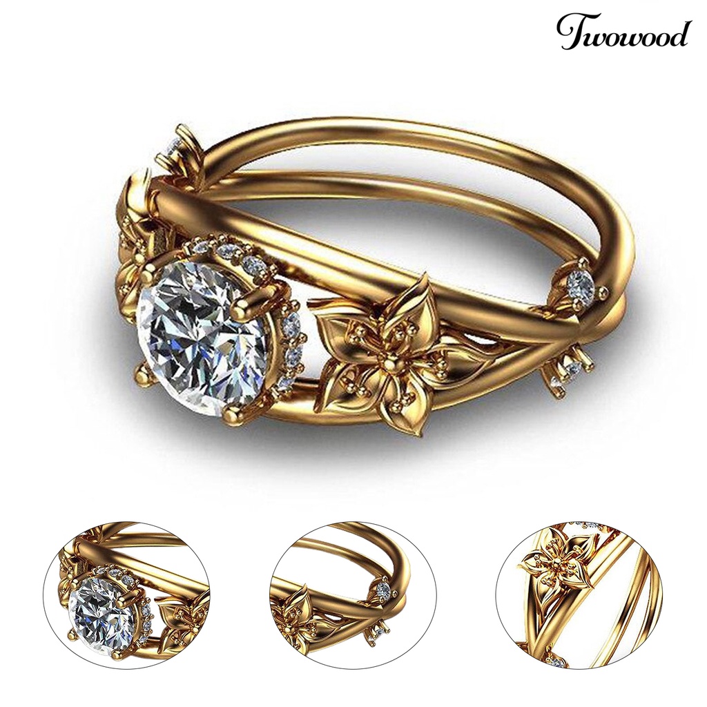 Twowood Women Ring Floral Double Layer Jewelry Sparkling Fashion Appearance Finger Ring for Wedding