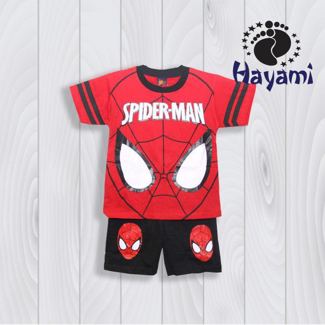 Setelan Baju Kaos Anak Umur 1 - 11 Tahun Superhero Spiderman Captain America Batman Doraemon Murah