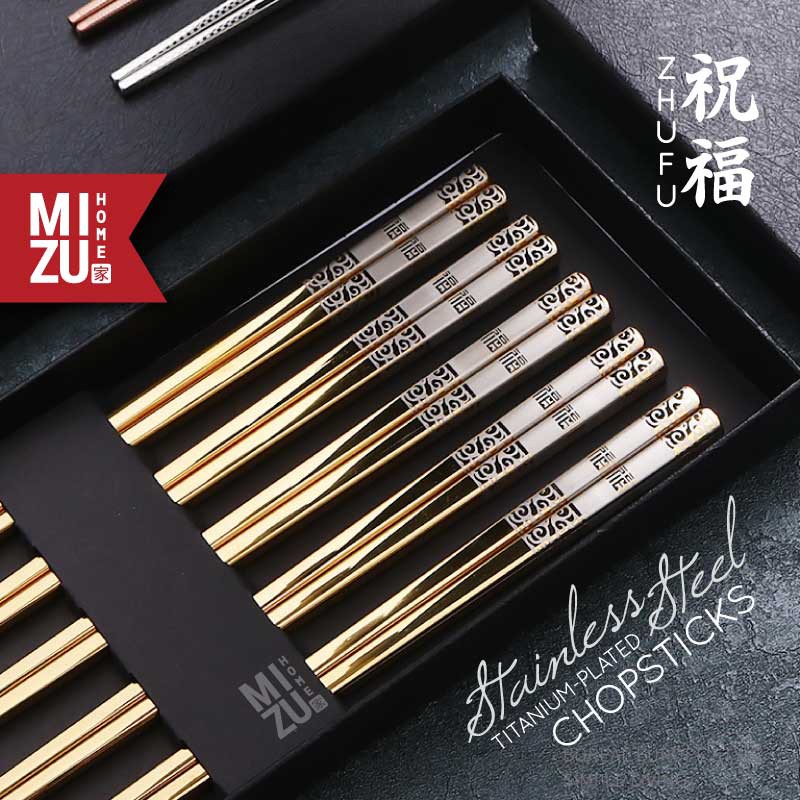 MIZU ZHUFU 304 Stainless Steel Chopsticks BPA-Free Laser Engraved Sumpit Stenlis Korea Sumpit Bakmi-2